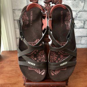 𝅺MERRILL Women's Brown Leather Sandals Size 8 Merrell
